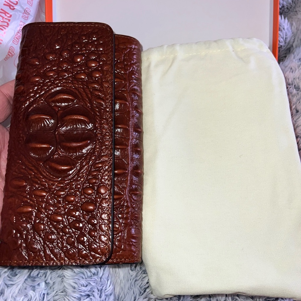 Brown Textured Leather Wallet with dust bag